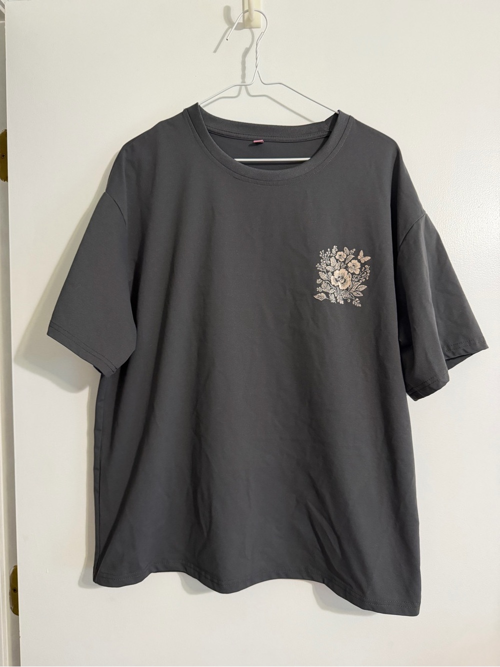 Charcoal Crew Neck T-Shirt with Floral Print